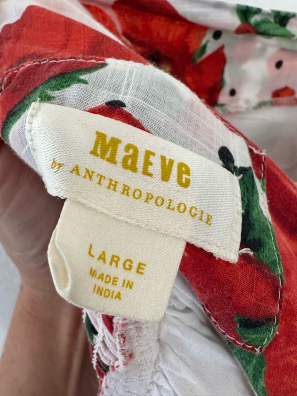 Maeve Anthropologie Square Neck Mini Babydoll Dress Red Floral Print Size Large - Picture 10 of 13